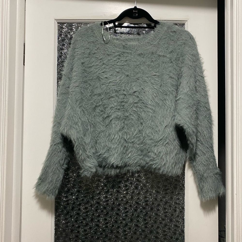 Fuzzy soft mint sweater